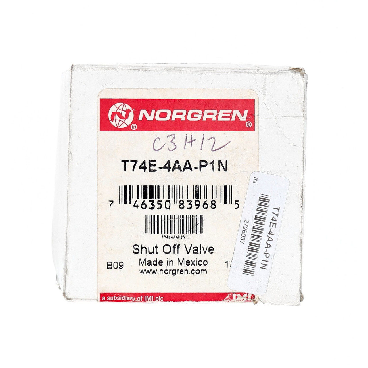 Norgren T74E-4AA-P1N Shut-Off Valve 1/2" NPT 250 PSI Pneumatic Lockout Excelon
