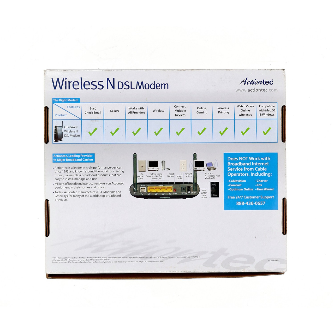 Actiontec GT784WN-01 ADSL2 Plus Modem Router Wireless N 300Mbps 4 Port 