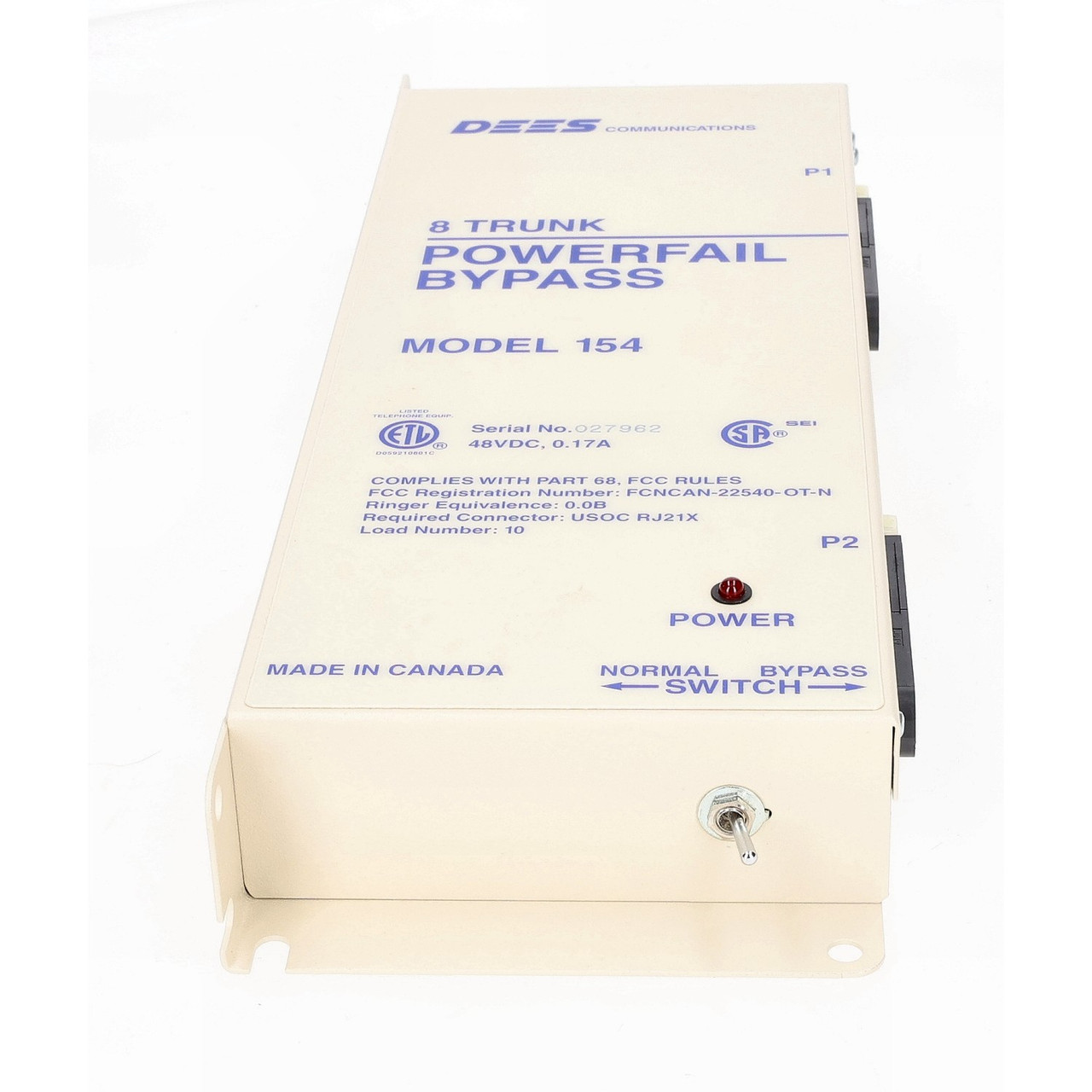 Dees Communications MODEL 154  Powerfail Bypass Unit 48VDC RJ21X FCC Compliant