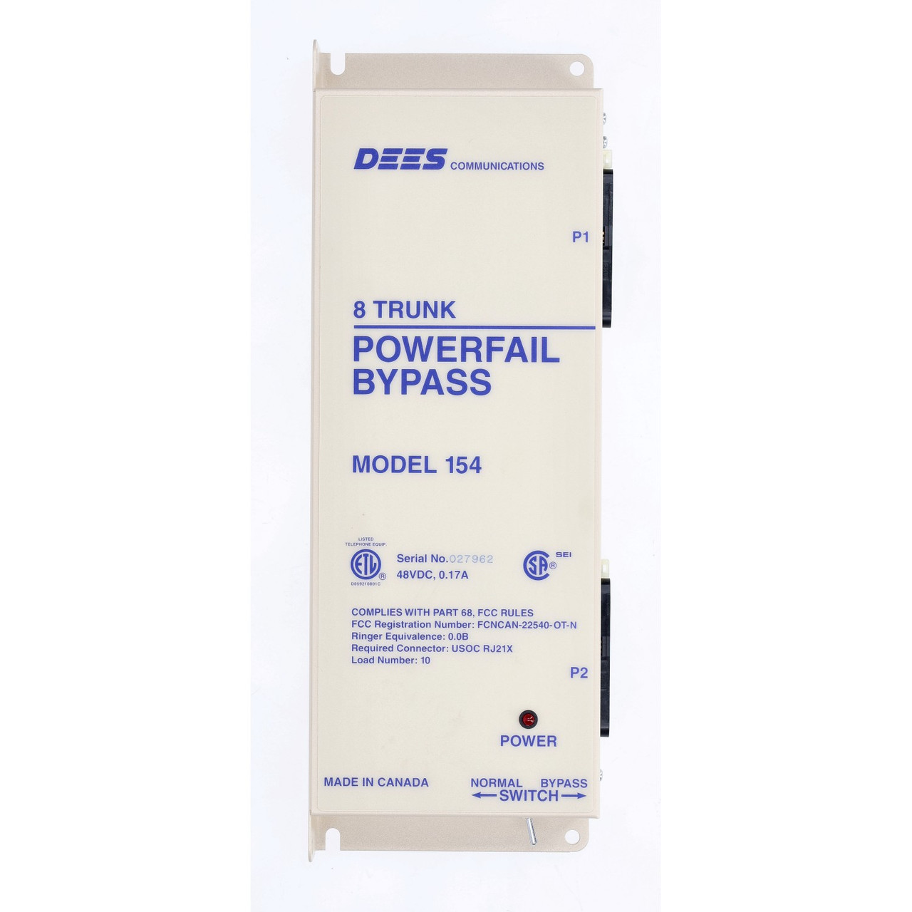Dees Communications MODEL 154  Powerfail Bypass Unit 48VDC RJ21X FCC Compliant