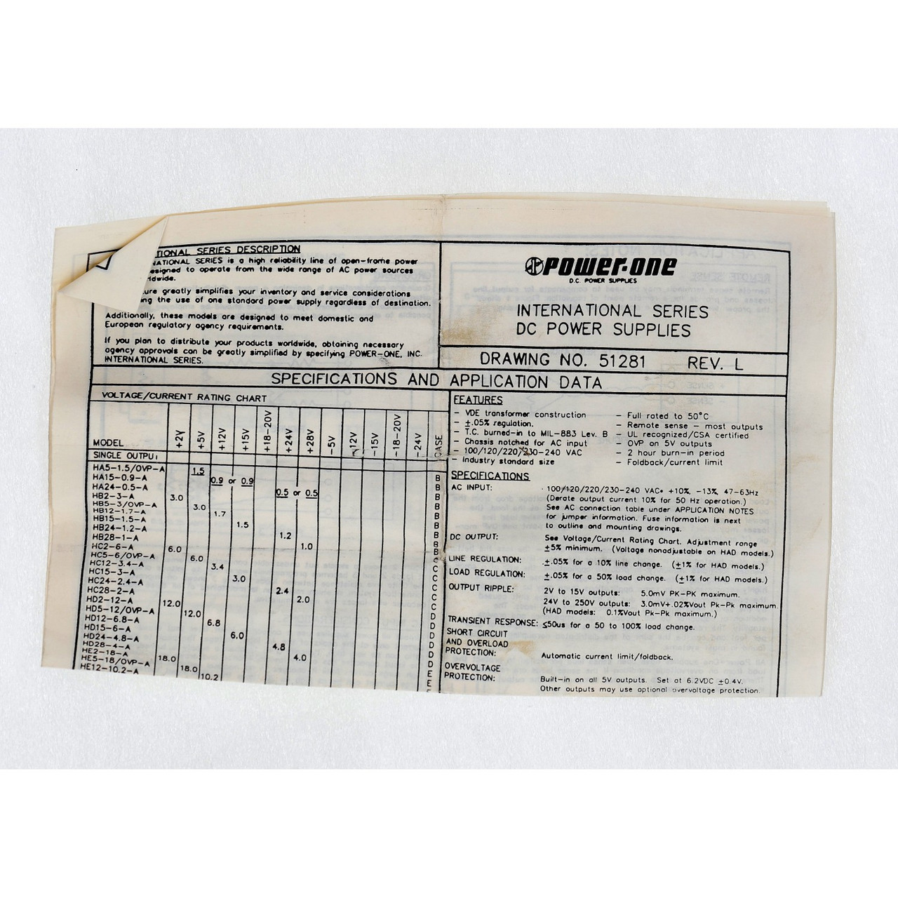 Power One HA24-0.5-A  Linear Power Supply 24VDC 0.5A