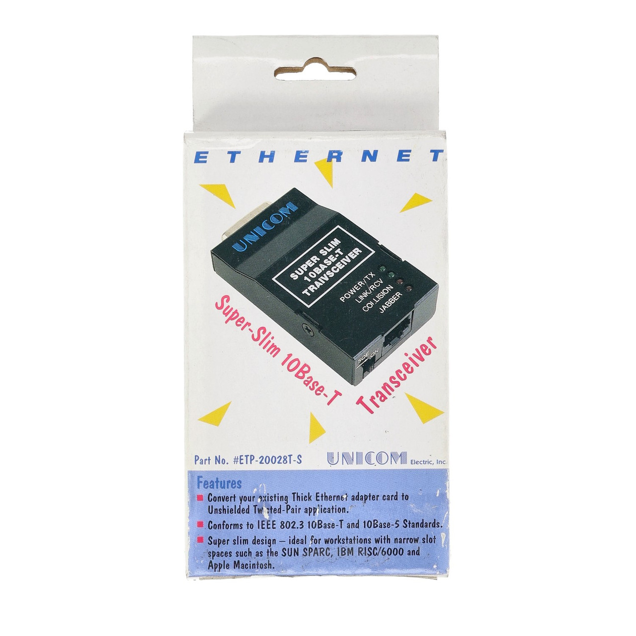 Unicom ETP-20028T-S 10Base T Ethernet AUI Transceiver Adapter for Thick Net