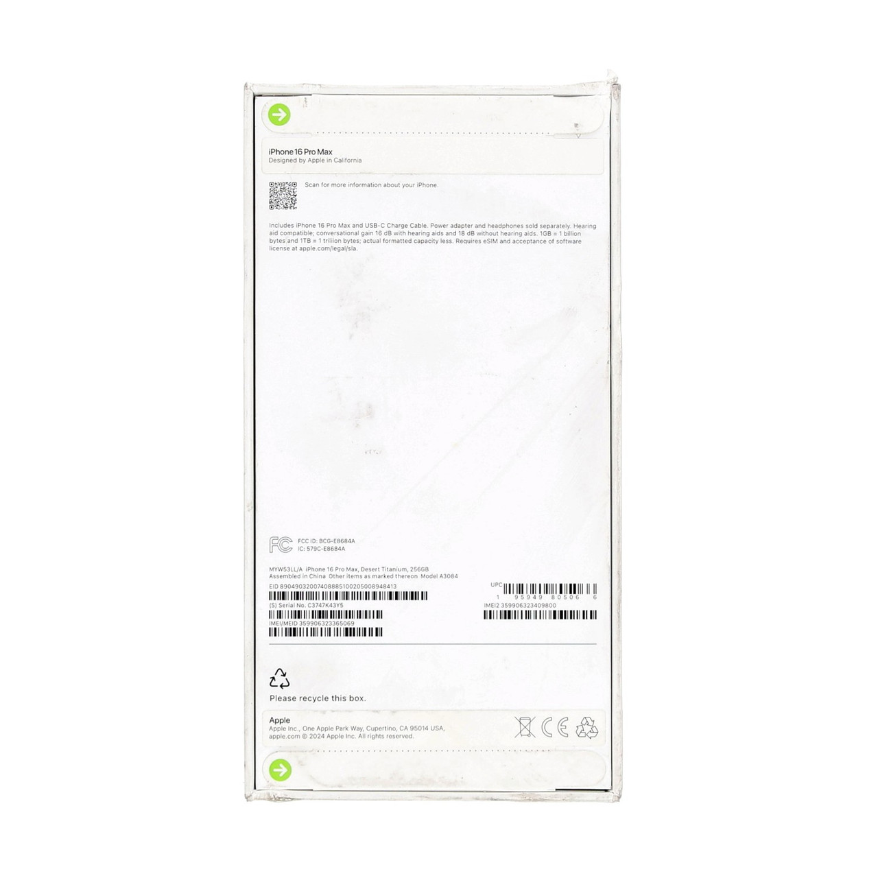 Apple iPhone 16 Pro Max A3084 256GB Unlocked Desert Titanium New Sealed