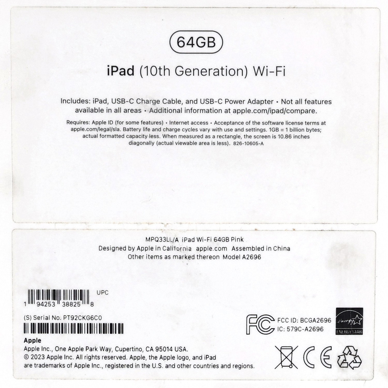 Apple iPad 10th Gen 2022 10.9" A2696 Wi-Fi Only 64GB Pink New Sealed