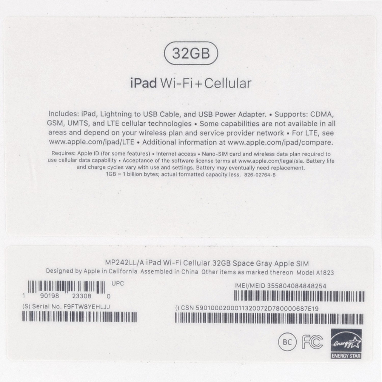 Apple iPad 5th Gen 2017 9.7" A1823 Unlocked 32GB Space Gray New Sealed