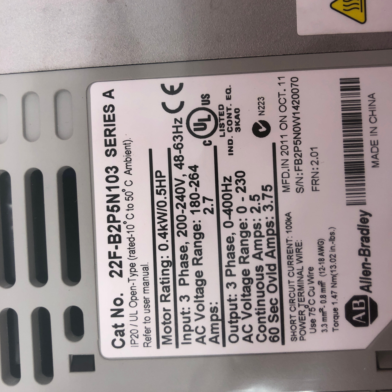 ALLEN BRADLEY 22F-B2P5N103 POWERFLEX 4M - NEW