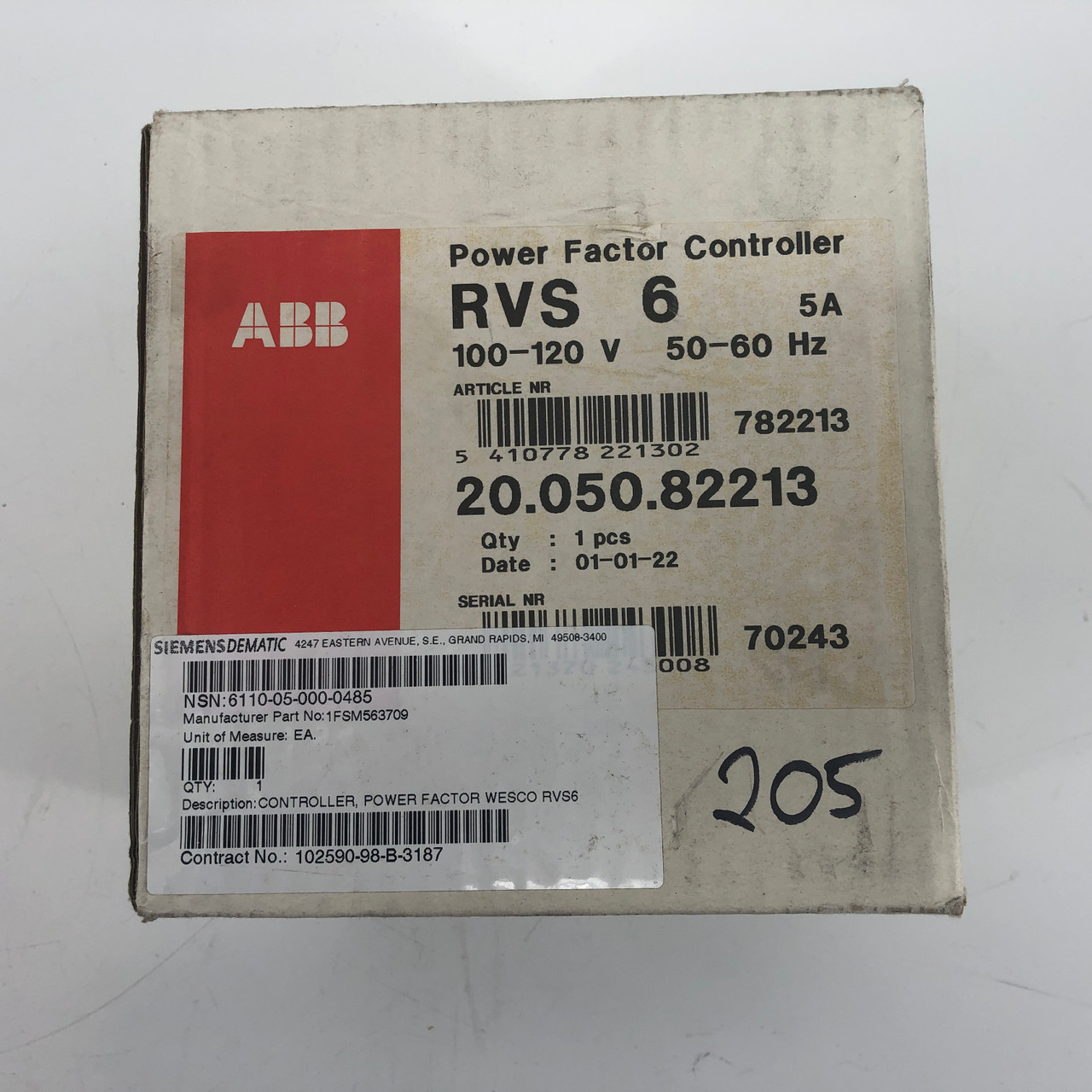 ABB 20.050.82213 RVS 6 POWER FACTOR CONTROLLER - NEW