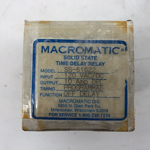 MACROMATIC SS-61622 SOLID STATE TIME DELAY RELAY 120VAC/DC