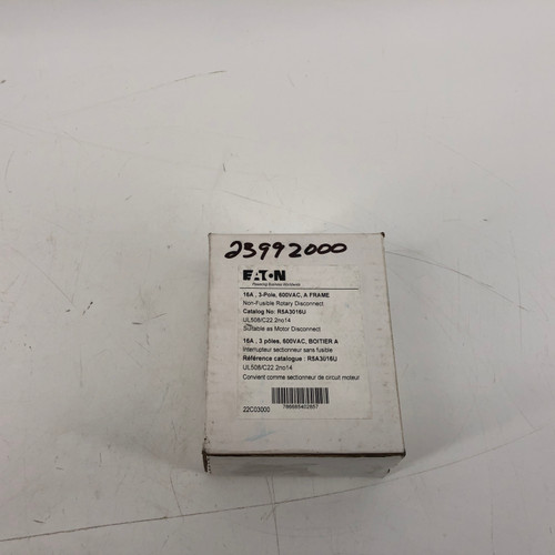 EATON R5A3016U ROTARY DISCONNECT 16A 3 POLE 600VAC A FRAME NON-FUSIBLE- NEW
