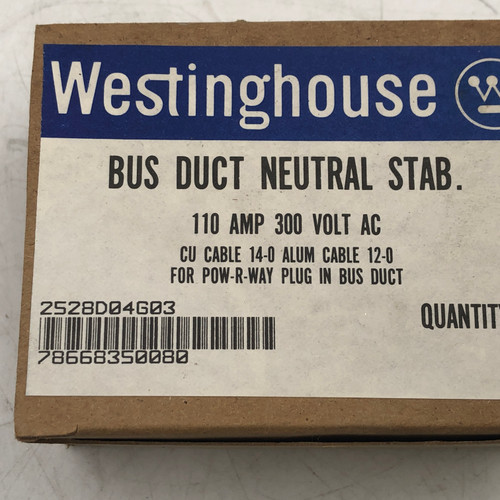 WESTINGHOUSE 2528D04G03 110A NEUTRAL STAB BUS DUCT NEUTRAL STAB KIT NEW