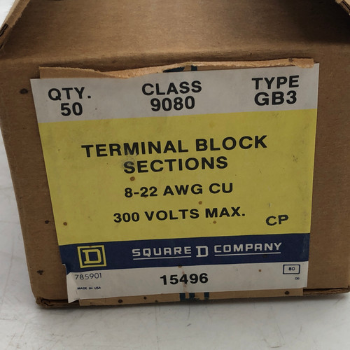 SQUARE D 9080-GB3 8-22 AWG 300V TERMINAL BLOCK SECTIONS - PACK OF 50 - NEW