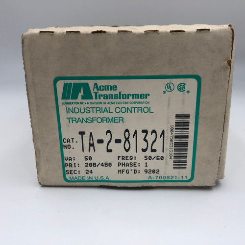 ACME TA-2-81321 208/480V 1 PHASE 50/60 HZ INDUSTRIAL CONTROL TRANSFORMER - NEW