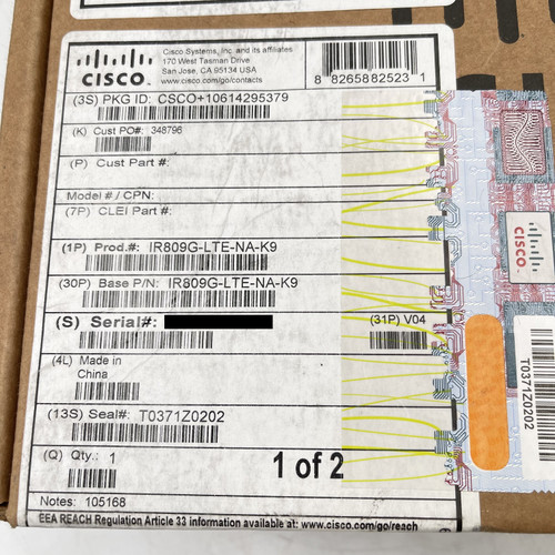 CISCO IR809G-LTE-NA-K9 V04 INDUSTRIAL INTEGRATED SERVICES ROUTER - NEW