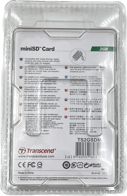Transcend 2GB (microSD Flash Memory Card)+ CARD ADAPTER  TS2GSDM  - NEW