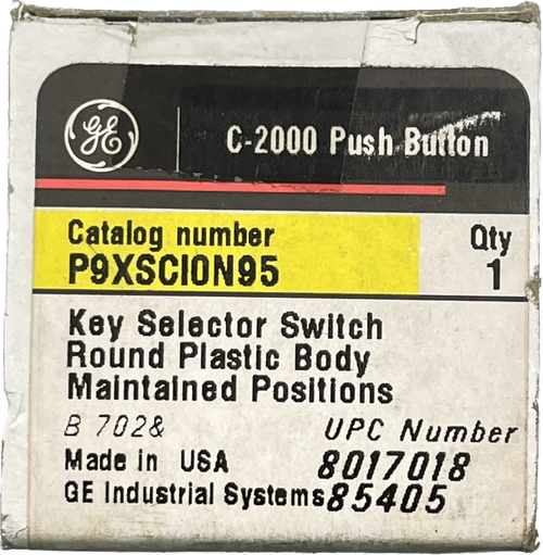 GE P9XSCI0N95 2 POS KEYED ROUND PLASTIC SELECTOR SWITCH - NEW