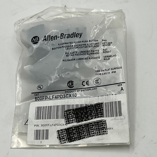 ALLEN BRADLEY 800FP-LF4PD3CX10 Illuminated Flush Push Button Red 24V New