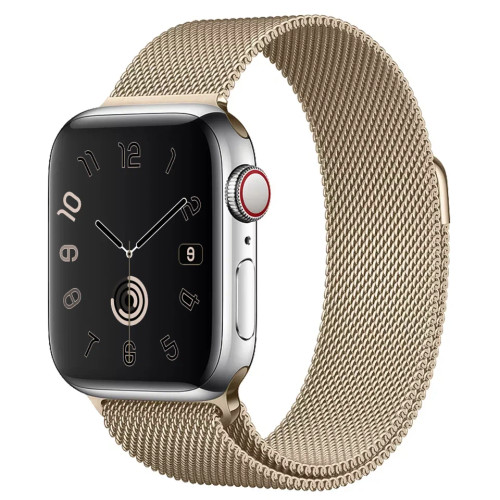 Apple Watch Series 6 40mm GPS + Cell Silver SS Body Gold Mil Loop - New Open