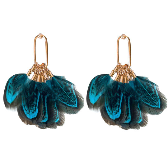 Peacock Feather Statement Tassel Earrings Garden Cottage