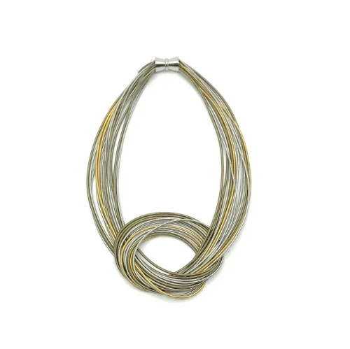 Piano Wire Large Knot Silver/Gold Multi Strand Necklace Piano Wire Large Knot Silver/Gold Multi Strand Necklace