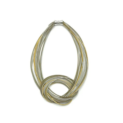 Piano Wire Large Knot Silver/Gold Multi Strand Necklace