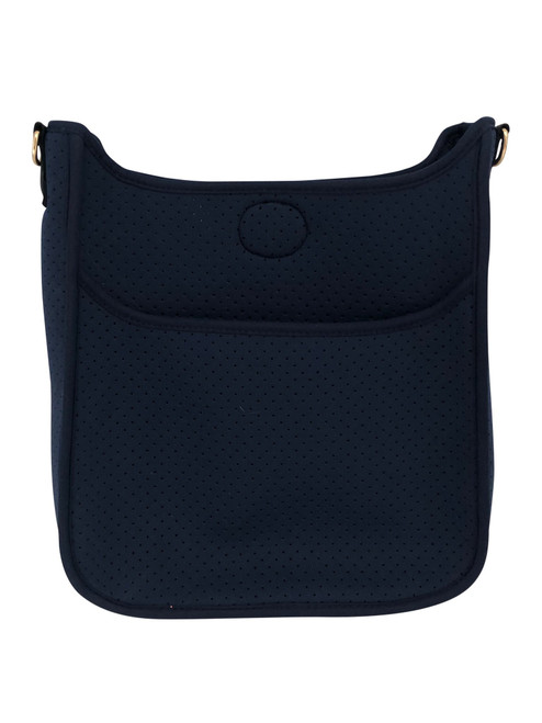  Mini Navy Perforated Neoprene Messenger Bag with Gold Accents 