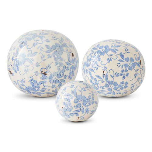 VINTAGE BLUE AND WHITE CERAMIC BALL - LARGE