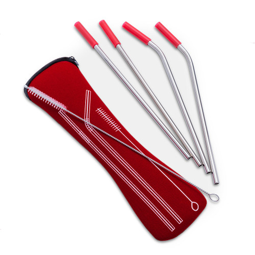 Assorted Straws & Brush in a Case. Red