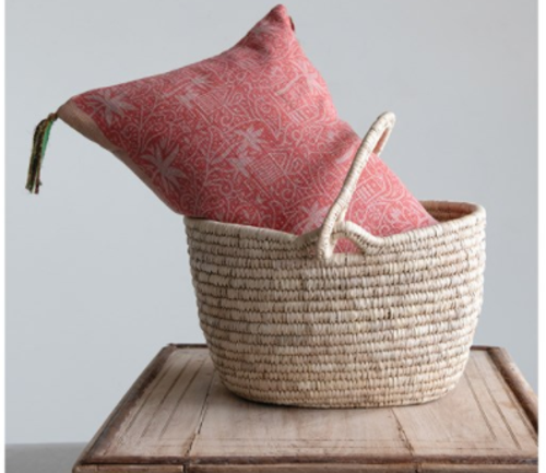 Oval Hand-Woven Grass & Date Leaf Basket with Handle Oval Hand-Woven Grass & Date Leaf Basket with Handle