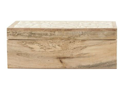 Hand-Carved Mango Wood Box, Whitewashed, Large