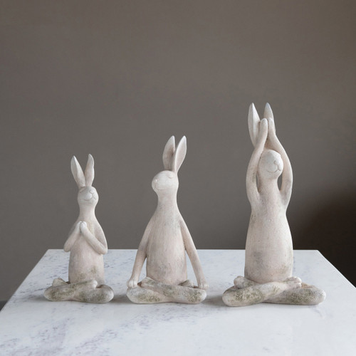 Resin Yoga Rabbit, Antique White Finish