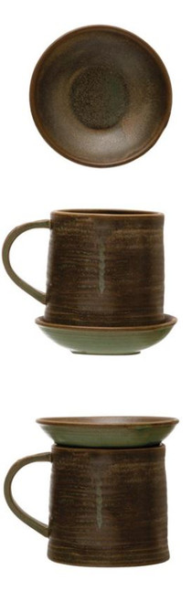 12 oz. Stoneware Mug with Snack Plate Topper, Reactive Glaze