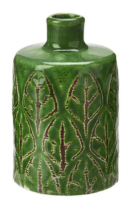 Embossed Stoneware Vases, Green