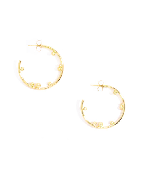 Open Circle Hoop Earrings With Orb Accents, Gold