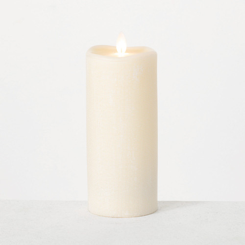 Frosted Rustic LED Pillar Candle, 3"L x3"W x7"H, Tan