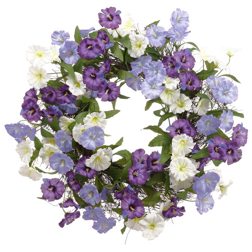 24" Morning Glory Wreath,  Purple/White
