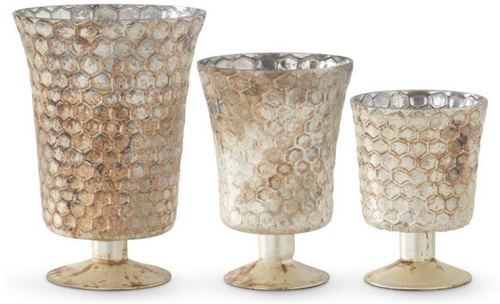 Honeycomb Champagne Mercury Glass Fluted Vase