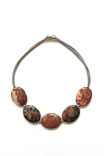 Red Picture Jasper On Silver Wire Necklace