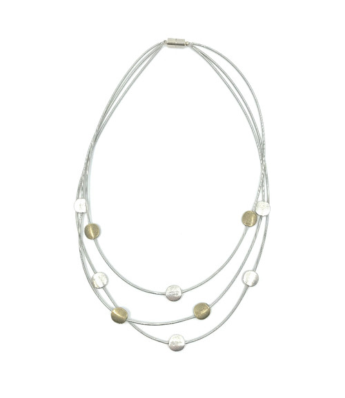 3 Strand Tiered Necklace with Silver and Gold Discs