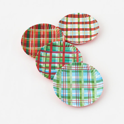 Plaid Melamine Plate Set of 4