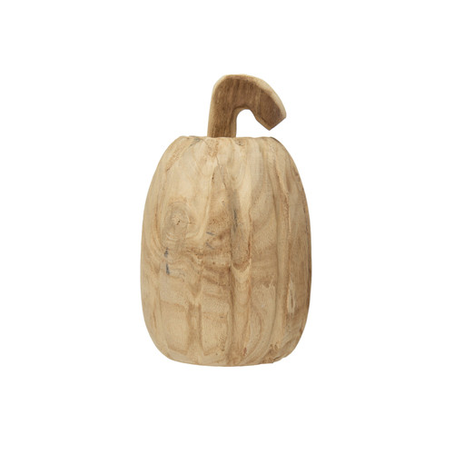 Hand-Carved Paulownia Wood Pumpkin, 4-1/2" Round x 7"H 