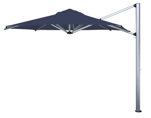 SHADEMAKER SIRIUS 11.5' CANTILEVER SILVER SHADOW POLE  NAVY CANOPY includes EXTRA LARGE STEEL GRID BASE TO HOLD PAVERS, PAVERS NOT INCLUDED