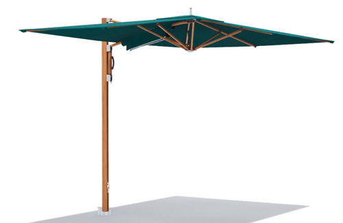 8' x 12' Ocean Master M1 Cantilever Umbrella, Peacock Canopy with Natural Aluma-Teak Pole & Auto Lift Assist