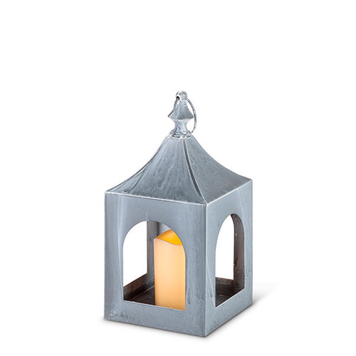 13.78"H Gray Metal Lantern