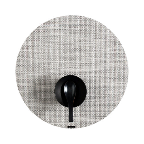 Basketweave Round Placemat, 15" - White/Silver