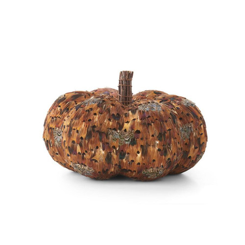 8 Inch Orange & Brown Feather Pumpkin 8 Inch Orange & Brown Feather Pumpkin