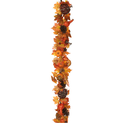 72" Pumpkin/Pine Cone Garland, Orange Brown