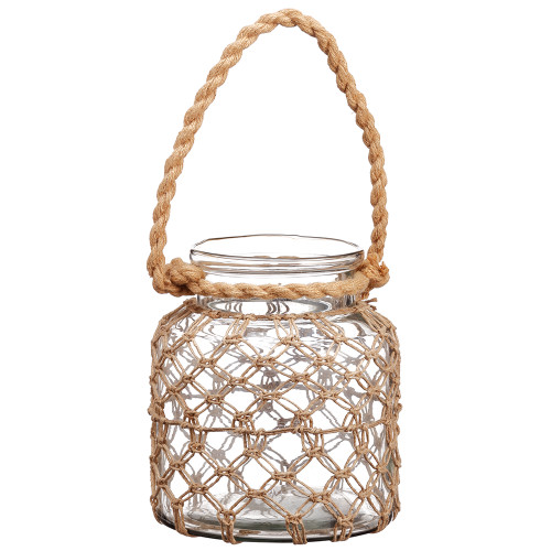 9" Recycled Glass Lantern With Rope