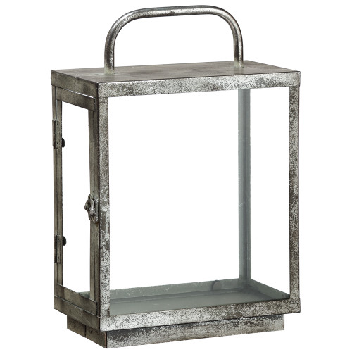 13.75" Metal Lantern, Antique Gray