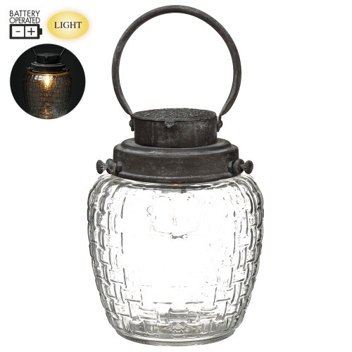 11.25" Battery Operated Glass Lantern With LED