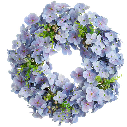 20" Hydrangea/Fern Wreath,  Blue